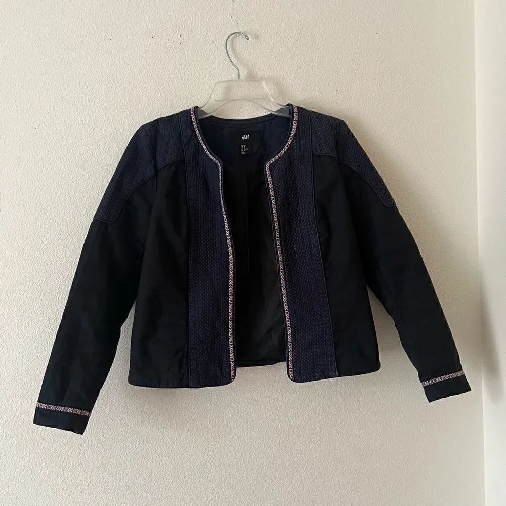 H&M Open Front Jacket Size 8 Navy Blue Black